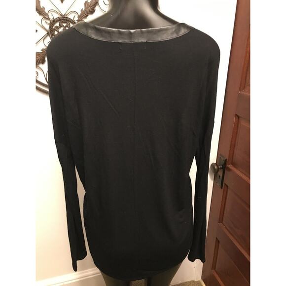 Small Trouve Long Sleeve Sheer Faux Leather Trim Women's Top - Picture 6 of 8